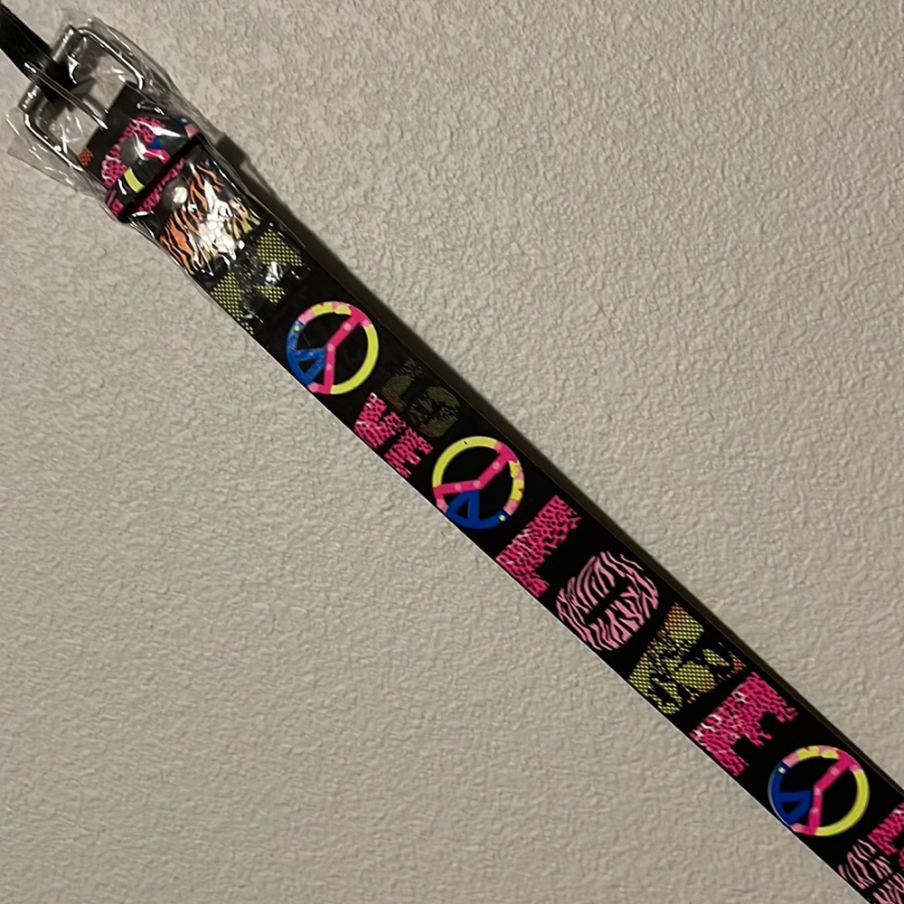 Love and peace signs bright colorful fashion belt